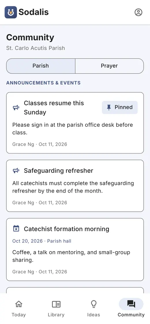 Parish announcements and upcoming events